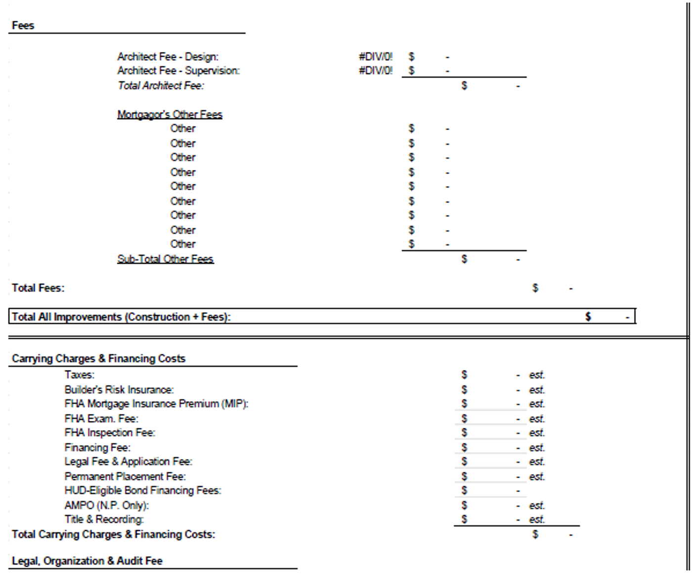 Estimate of Replacement & Construction Costs HUD 221(d)(4) Loans